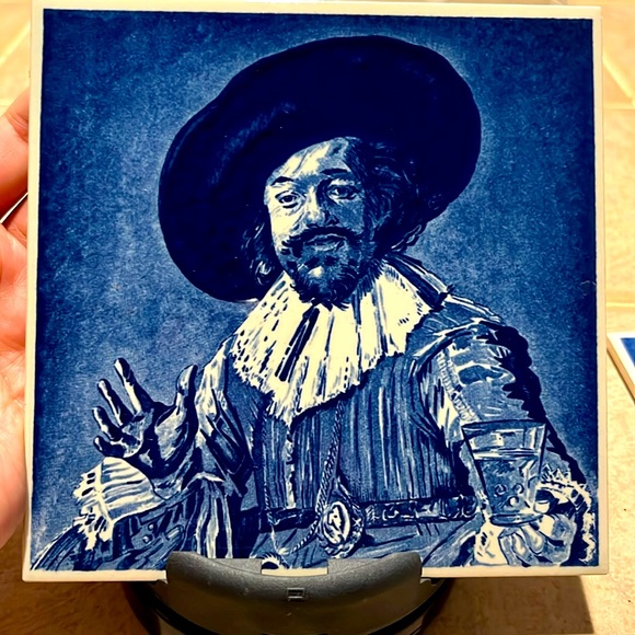 Vintage Delft Blue 6” Tile Frans Hals “The Merry Drinker” Holland - Picture 1 of 4